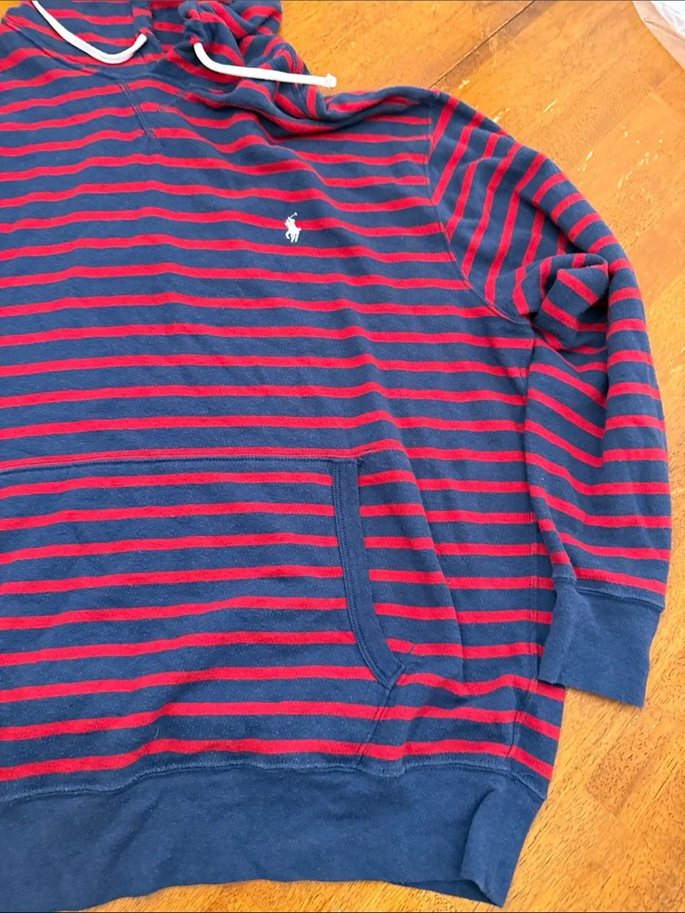 Polo by Ralph Lauren Red & Navy Striped Hooded Sweatshirt xxl